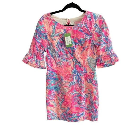 Lilly Pulitzer Womens Pink Blue Fiesta Stretch Ruffled Sleeve Dress Size 4 - Picture 11 of 12